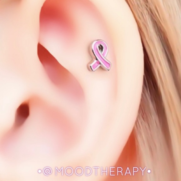 1PC 925 Sterling Silver Breast Cancer Awareness Pink Ribbon Helix Stud Earring - Picture 4 of 12